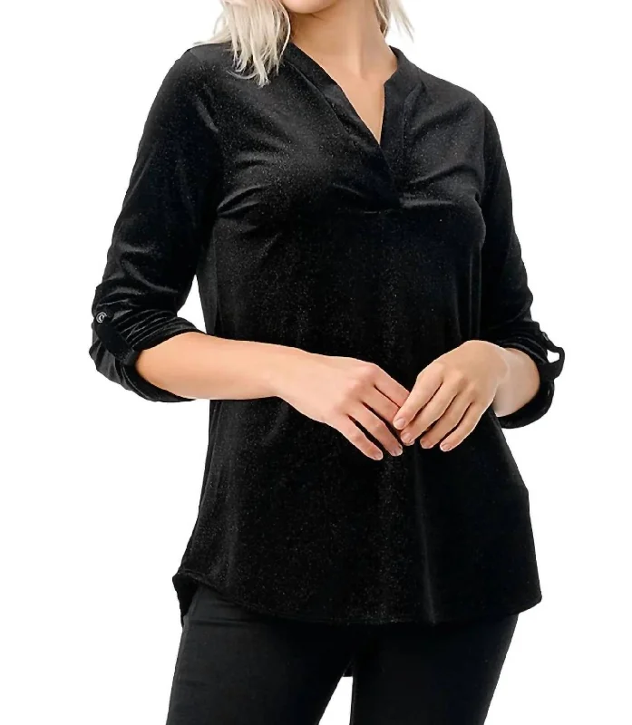 Online Shopping Boutiques Sparkle Velvet Top In Black