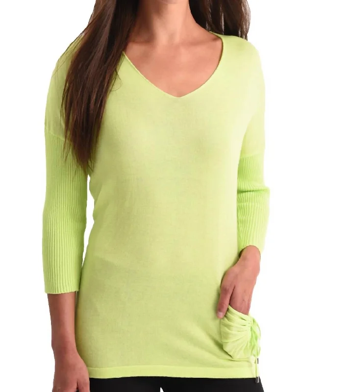 New Styles Just In Tie Pocket Detail V-Neck Top In Lime