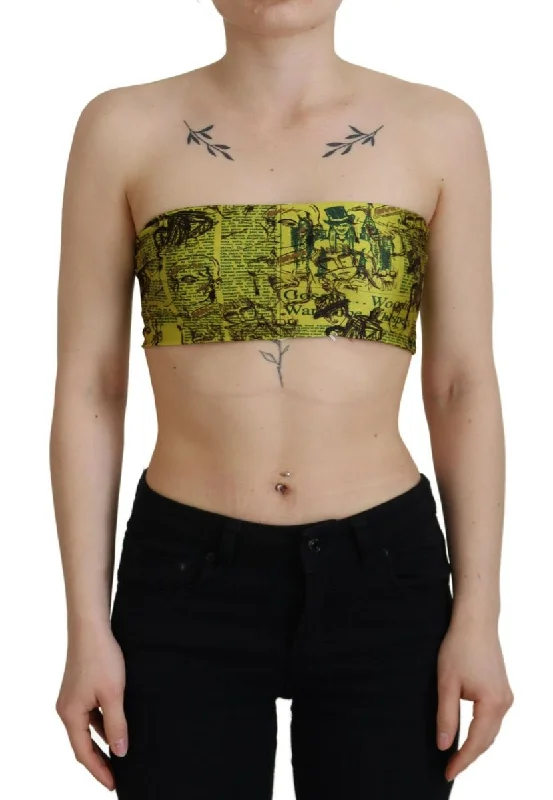 Bold Fashion John Galliano  Graphic Print Nylon Strapless Cropped Women's Top