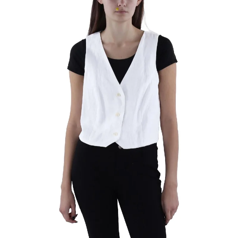 Women's Evening Wear Womens Linen Button-Down Cropped