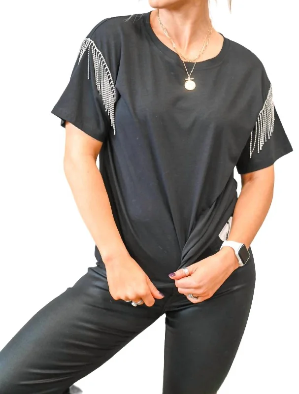 Stupidly Low Prices Kaycee Rhinestone Fringe Top In Black