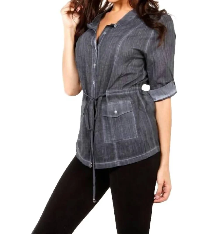 Special Offers Oil-Washed Drawstring Shirt In Gray