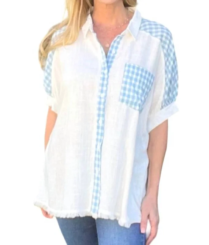 Sporty Streetwear Boxy Cut Checkered Linen Blend Top In Off White