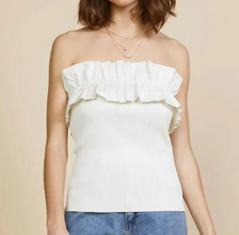 Best Boutiques Online Strapless Ruffle Top In Off White