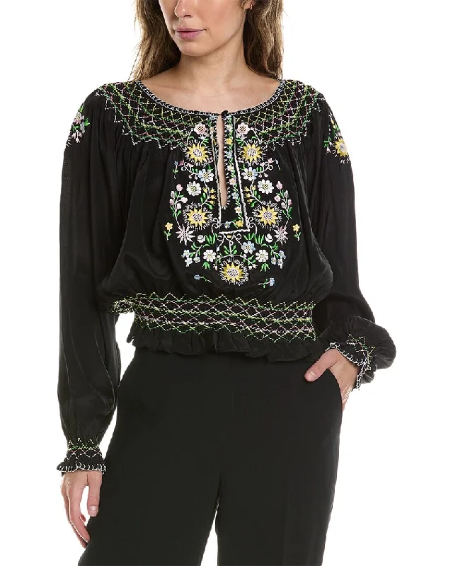 Glamorous Evening Wear Norma Kamali Embroidered Silk-Blend Top