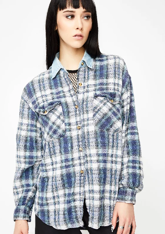 Trendy And Individual Women's Fashion Vintage 90's Plaid Button-Up Top