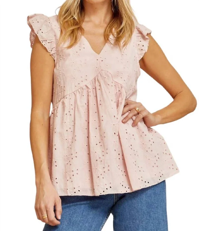 Huge Discounts This Week Eyelet Babydoll Top In Blush