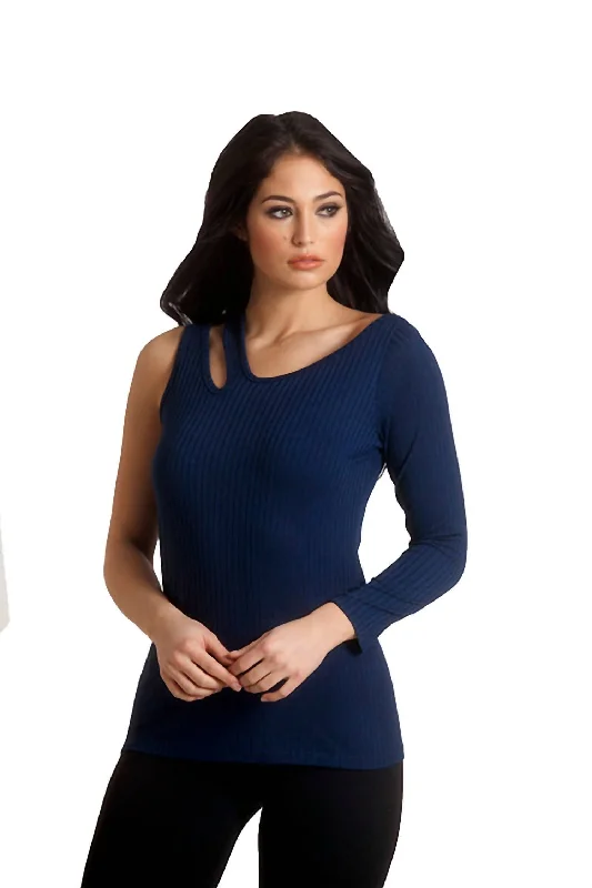 Quality Wear Asymmetrical Sleeve Top In Navy