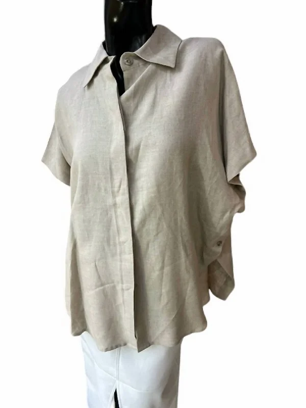 Online Shopping Boutiques Button Linen Top In Fawn