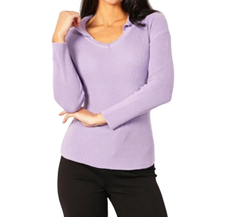 Discount Store Collared V-Neck Top In Lilac