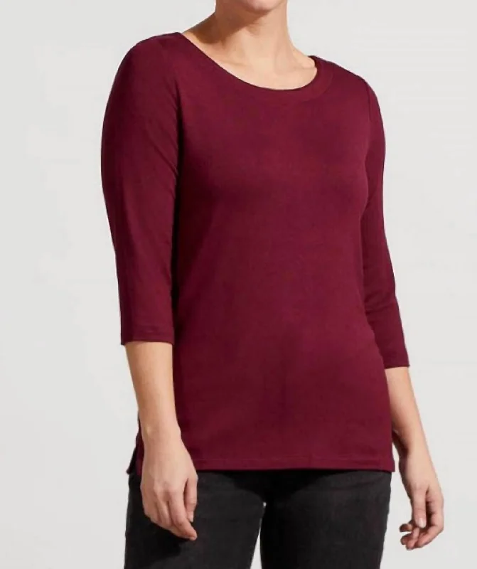 Women's Stylish Outerwear Soft French Terry Boat Neck Top In Red Wine