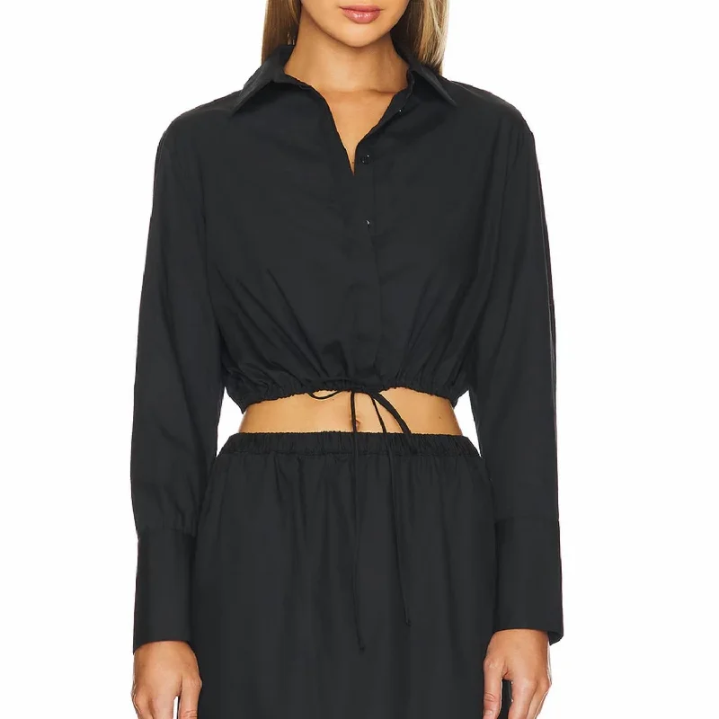 Casual Dresses for Women Cotton Drawcord Shirt In Black