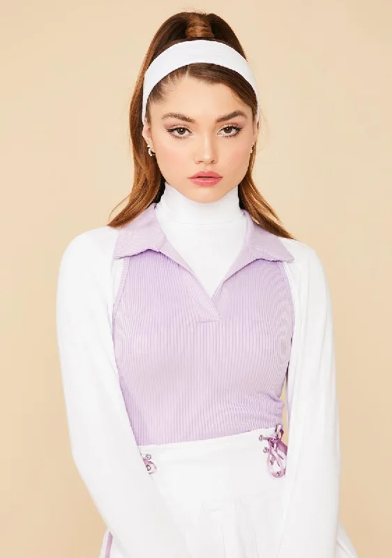 Women Wear Online Lilac Designer Sass Crop Polo Top