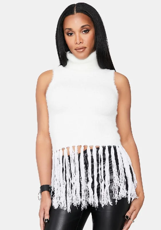 Vibrant Styles Ivory In Motion Fuzzy Fringe Top