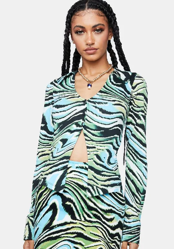 Sales For Clothes Warped Zebra Blue Ruth Top