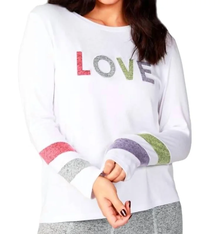 Stylish Savings Multi Love Crew Top In White