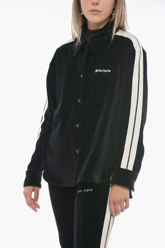 Chic Trends Unveiled Palm Angels Velour Track Shirt with Contrasting Bands