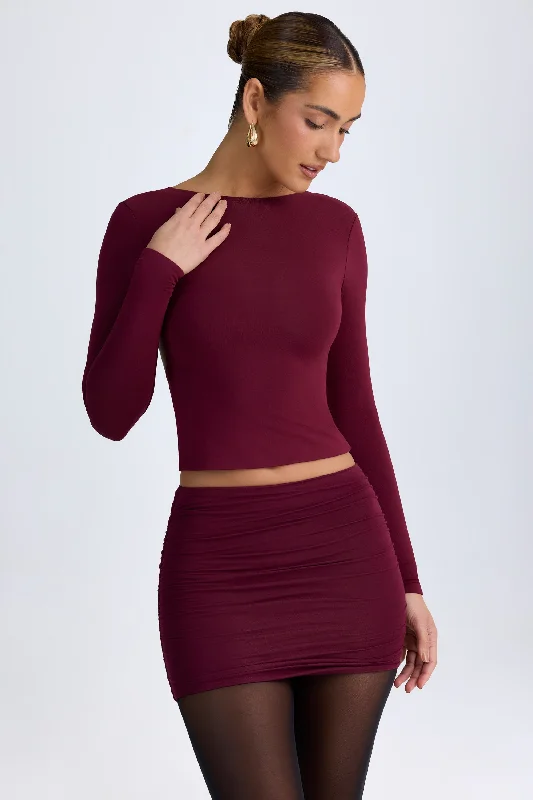 Unique Women's Fashion Pieces Modal High-Neck Open-Back Top in Wine Red