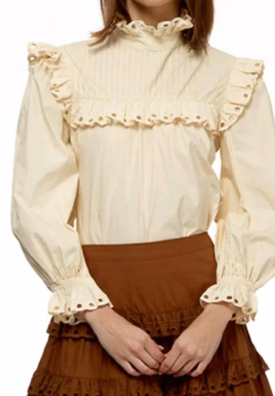 Chic Outfits Eyelet Trimmed High Neck Top In Cream