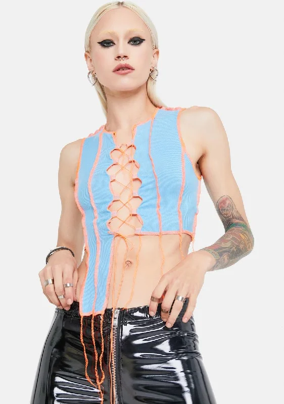 Online Clothing Stores Aqua Daytime Lust Contrast Stitch Top