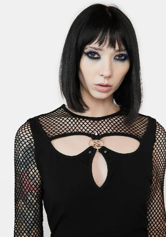 Comfortable Casual Wear Keyhole Fishnet Top