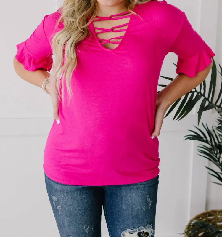 Stylish Basics Crossing Wires Top In Fuchsia