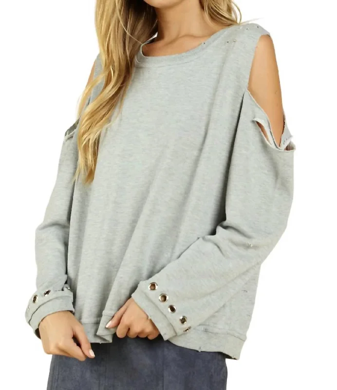 Imeless Style Distressed Grommet Top In Heather Gray