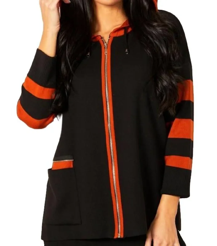 Casual Dresses for Women Stripe Zip Poncho In Black/rust