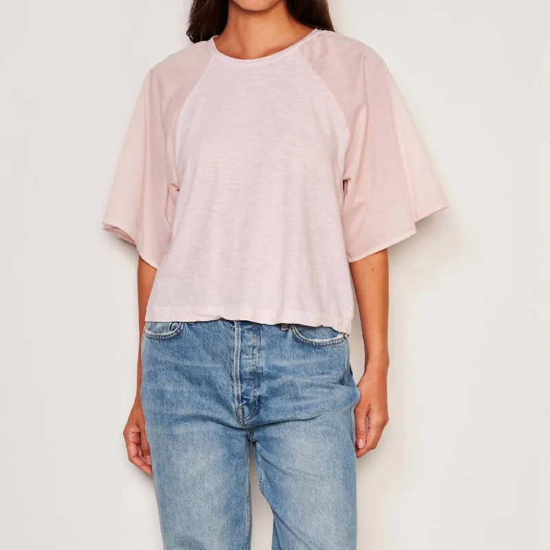 Trend Setting Wardrobe Mixed Media Popover Top In Flush Pink