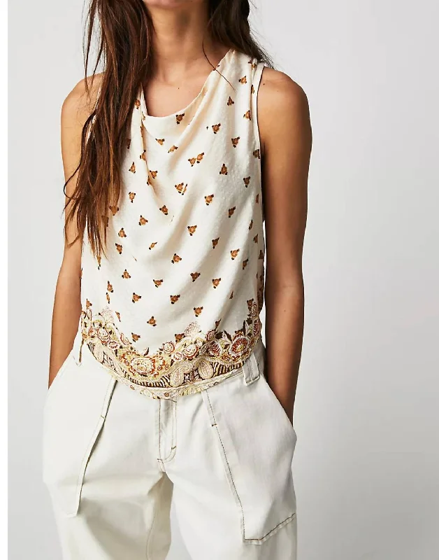 Fashion Deal Silas Printed Cowlneck Top In Ivory Combo