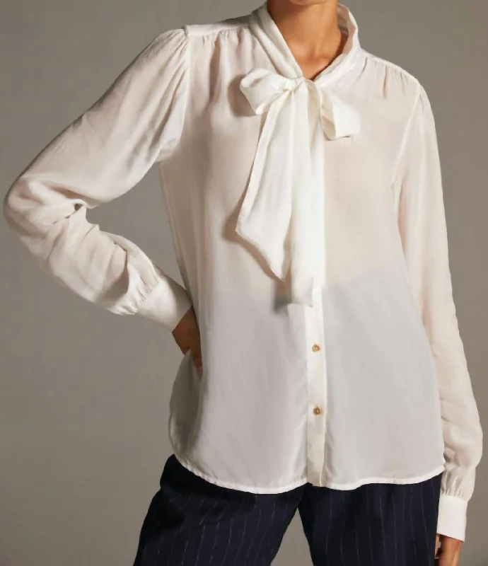 Online Boutique Clothing Lightweight Shirt With Ribbon Collar In White