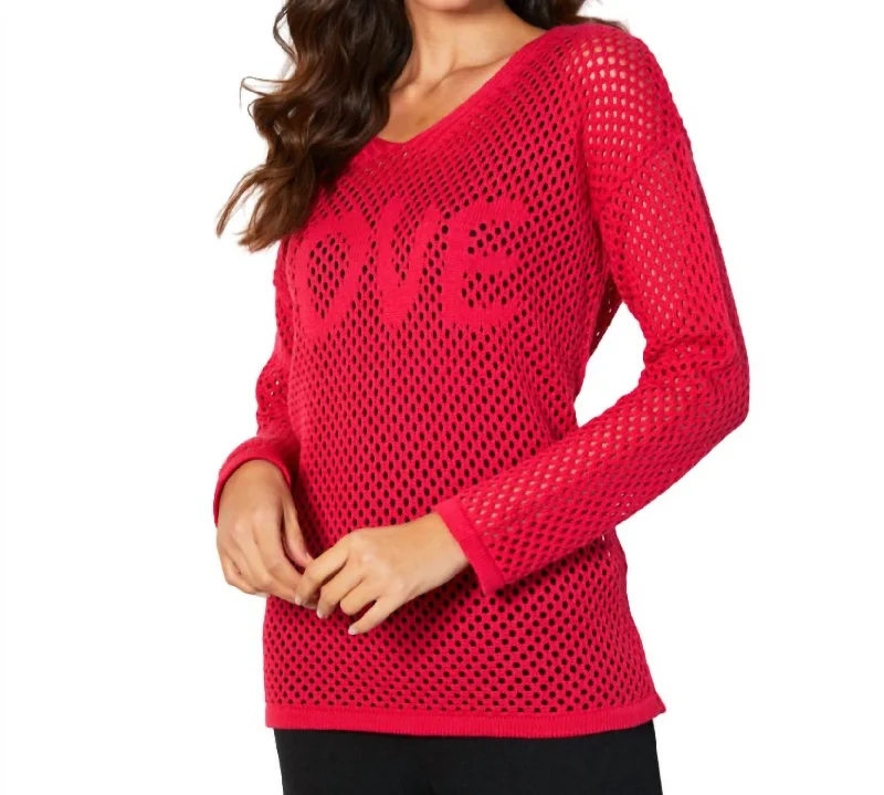 Save Big Love Crochet V-Neck Top In Rose