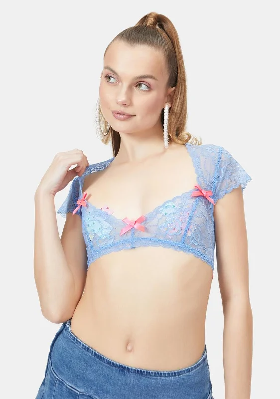 Relaxed Style Aqua Portrait Mode Lace Top