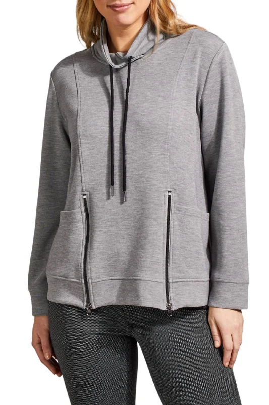 Must-Have Styles Funnel Neck Scuba Top In Grey