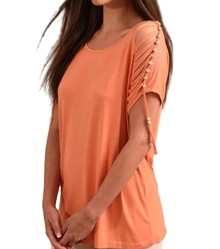 Insane Discount Onslaught Stone Wash Cut Out Beaded Top In Orange