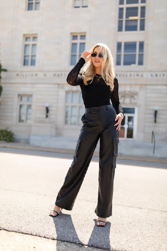 Special Offers, Don't Miss Follow My Lead Black Faux Leather Cargo Pants FINAL SALE