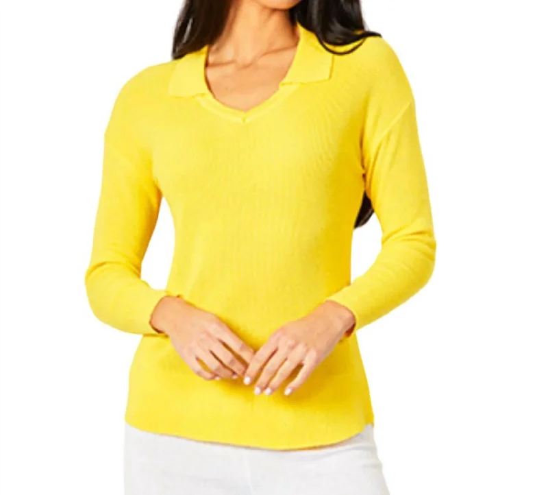 Women's Clothing Sale Online Collared V-Neck Top In Lemon