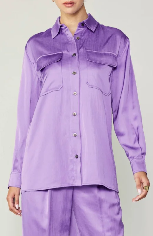 High End Women's Wear Silky Buttoned Shirt In Royal Lilac