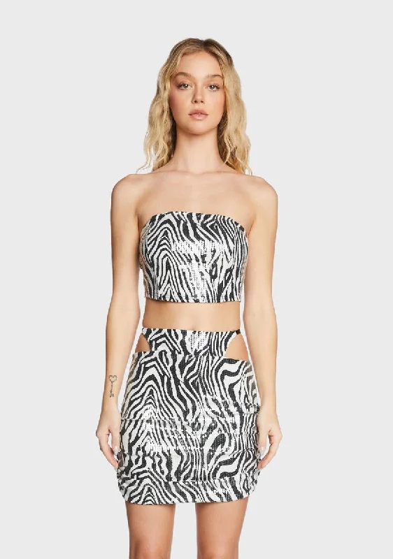 Women Clothes Zebra Sequin Tube Top