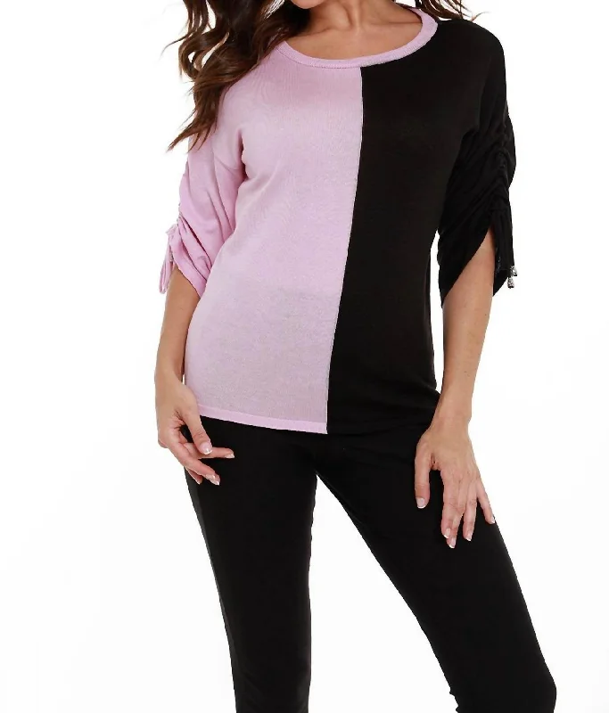 Effortless Chic Apparel Two Tone Gathered Sleeve Top In Pink/black