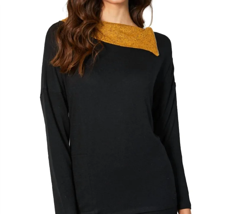 Quality Wear Zip Neck Top In Black/mango