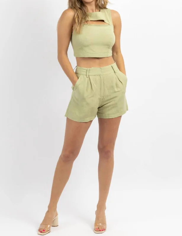 Casual Women's Clothing Online Milly Linen Short Set In Sage