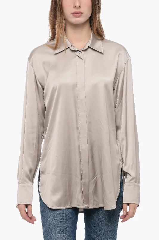 Final Sale Golden Goose Satin Boyfriends Fit Shirt with Logo