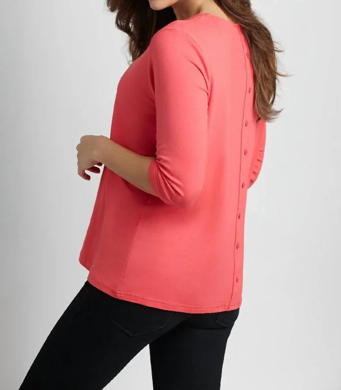 Cool Prices Button-Back Scoop Neck Top In Coral