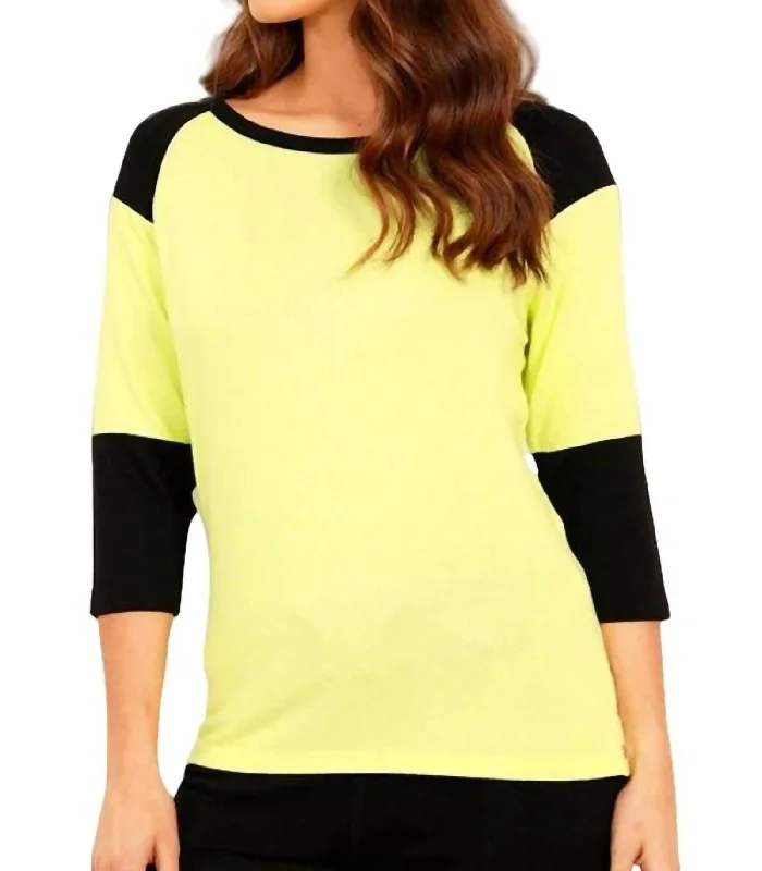 Versatile Wardrobe Essentials Baseball "t" Top In Lime/black