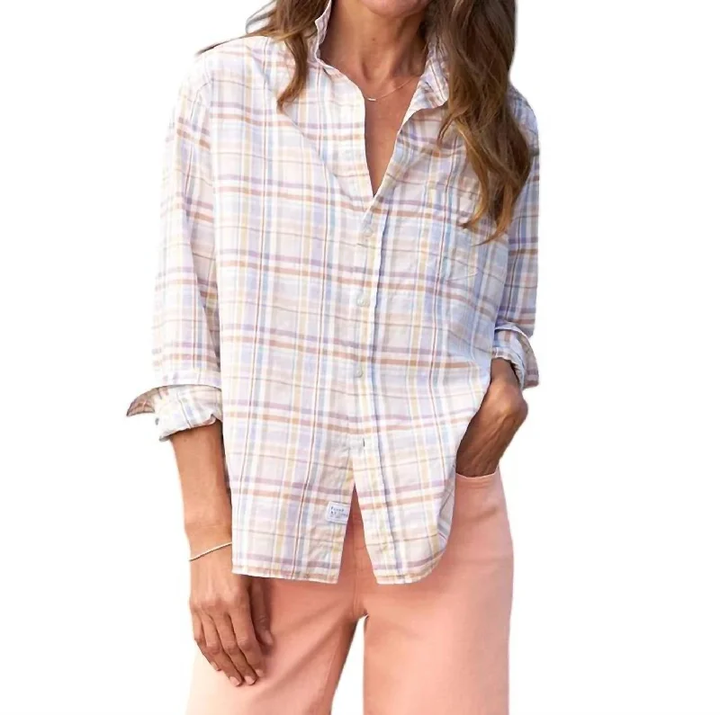 Premium Quality Garments Eileen Relaxed Shirt In Sand/grey/purple Plaid