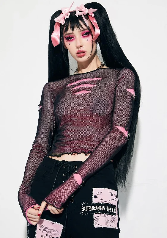 Casual Women's Clothing Online About A Goth Mesh Overlay Top