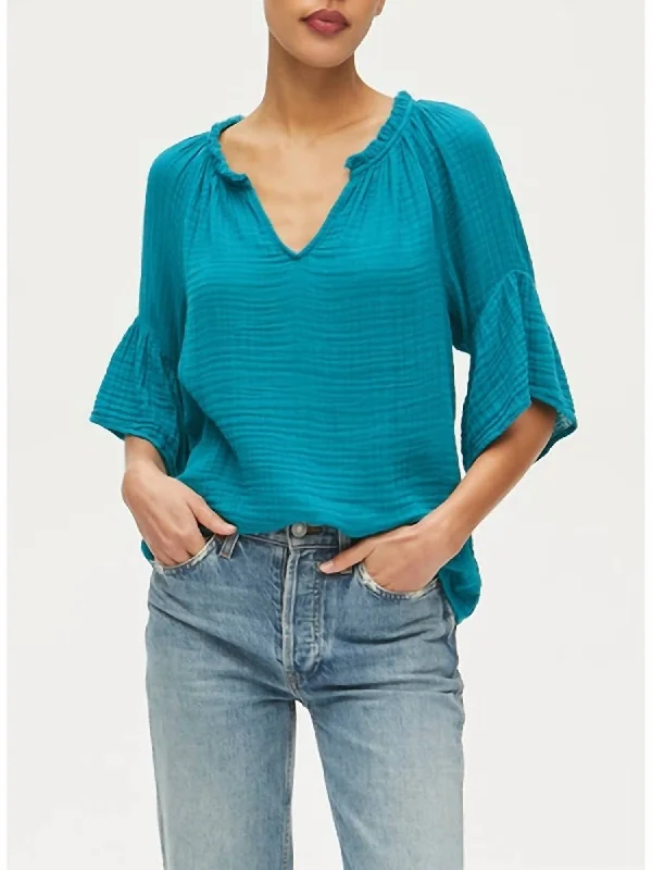 Seasonal Sale Savannah Flutter Sleeve Top In Deep Teal