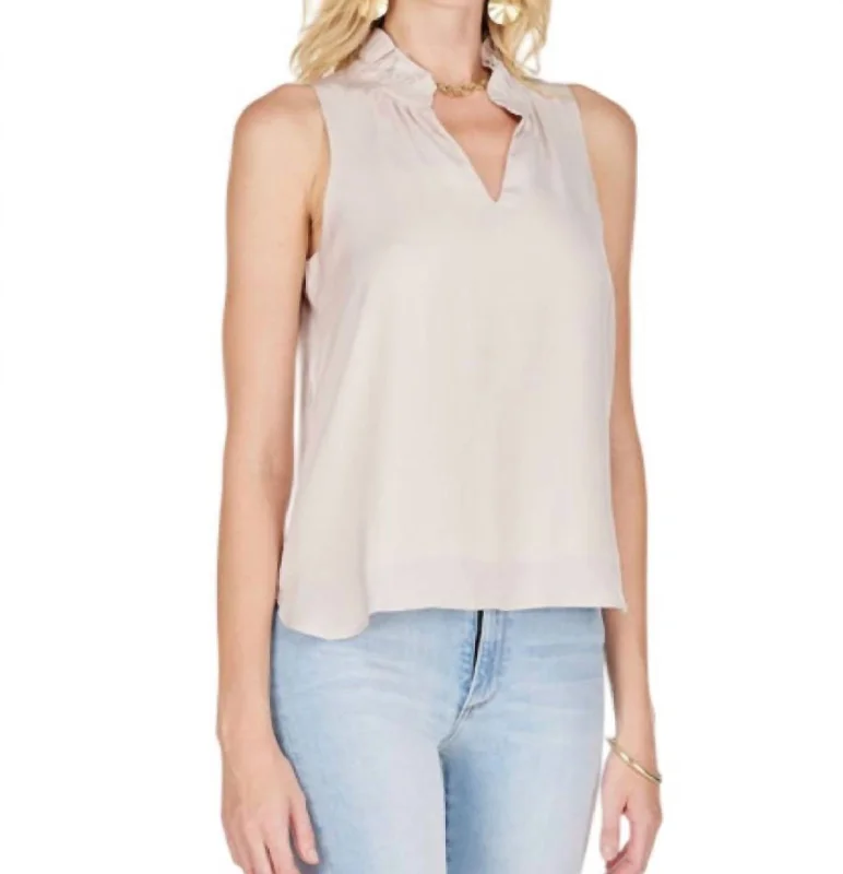 Colorful Clothing Ruffles Neck Shell Top In Taupe