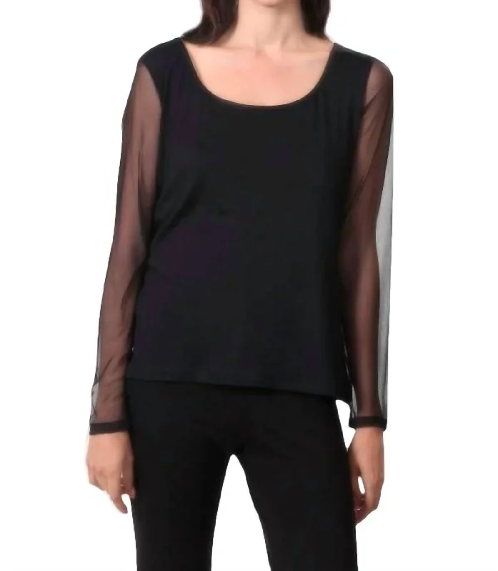 Attire Sale Sheer-Sleeved Top In Black